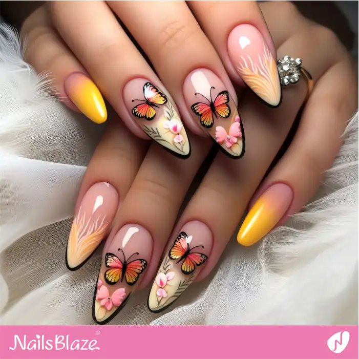 Outlined French Peach Fuzz Butterfly Nails | Color of the Year 2024 - NB1827